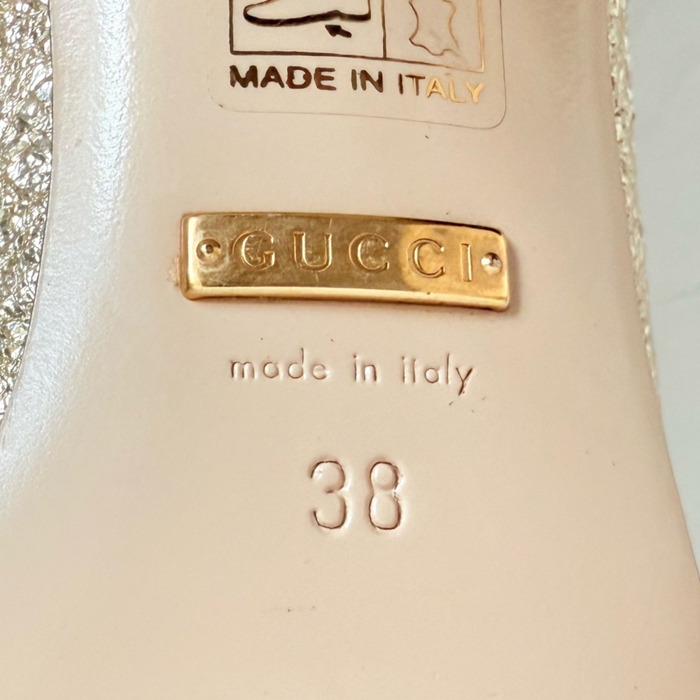 Gucci Gold Metallic leather GG fringe Marmont 55mm Heeled Loafer pumps EU 38 - Picture 11 of 12